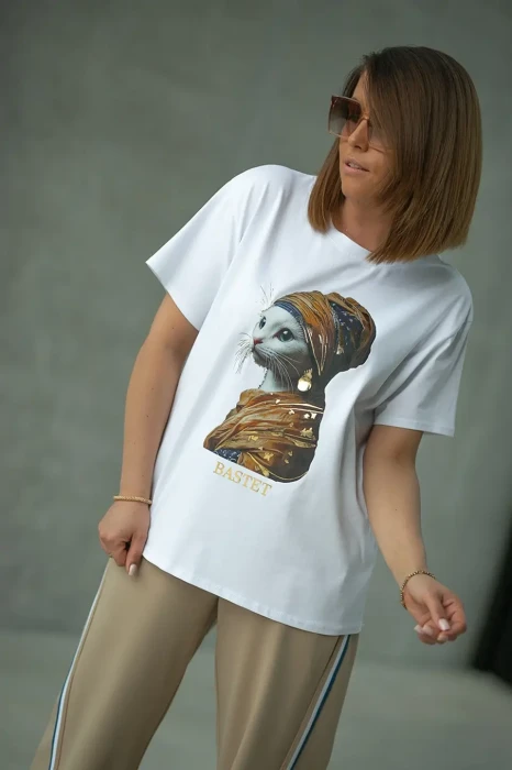 BASTET T-Shirt "Kot Bastet" (biały) Model 3021