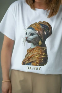 BASTET T-Shirt "Kot Bastet" (biały) Model 3021