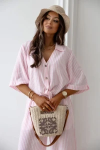 CARMEL Komplet damski BOHO len-bawełna (róż)