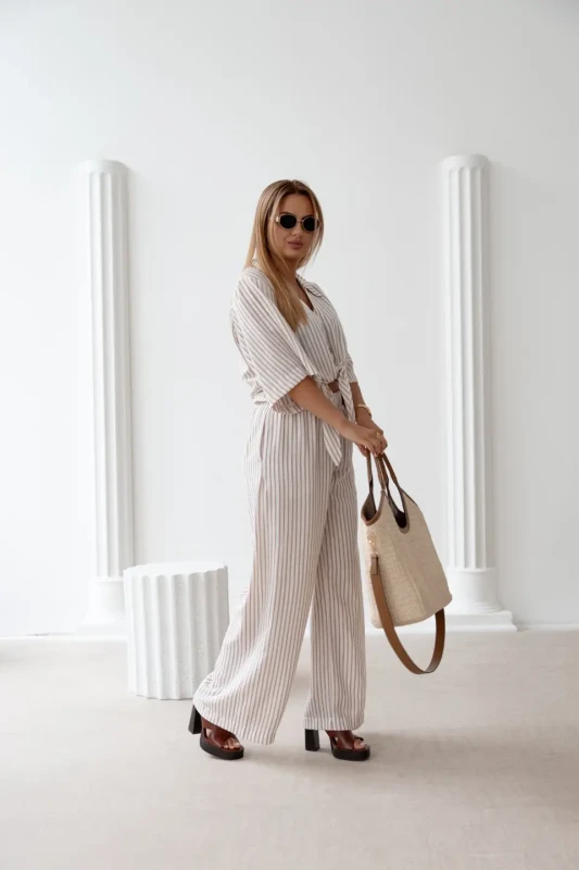 CARMEL Komplet damski BOHO len-bawełna (beż)