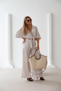 CARMEL Komplet damski BOHO len-bawełna (beż)