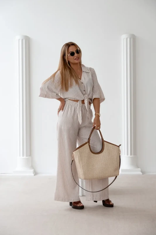 CARMEL Komplet damski BOHO len-bawełna (beż)