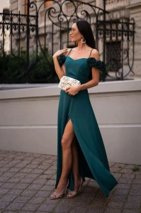 ELIZABETH Sukienka FLOWER Maxi (Butelkowa zieleń)