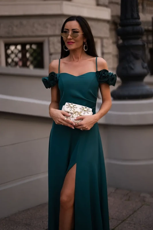 ELIZABETH Sukienka FLOWER Maxi (Butelkowa zieleń)