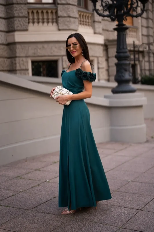ELIZABETH Sukienka FLOWER Maxi (Butelkowa zieleń)