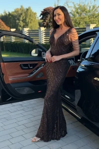 ELIZABETH Sukienka wieczorowa KAMA (czekolada)