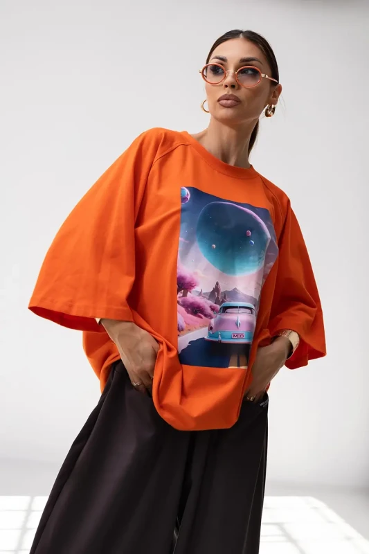 MISS CITY OFFICIAL T-shirt damski Car (pomarańcz)