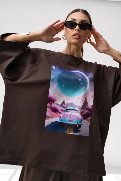 MISS CITY OFFICIAL T-shirt damski Car (brąz)
