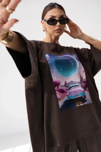 MISS CITY OFFICIAL T-shirt damski Car (brąz)