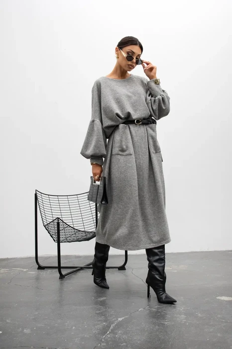 MISS CITY OFFICIAL Sukienka Outline Ribbed (szary)