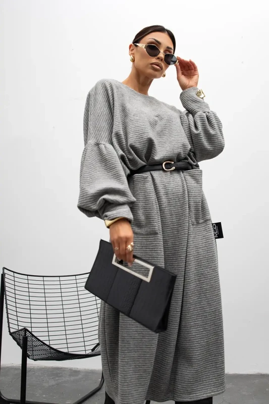 MISS CITY OFFICIAL Sukienka Outline Ribbed (szary)
