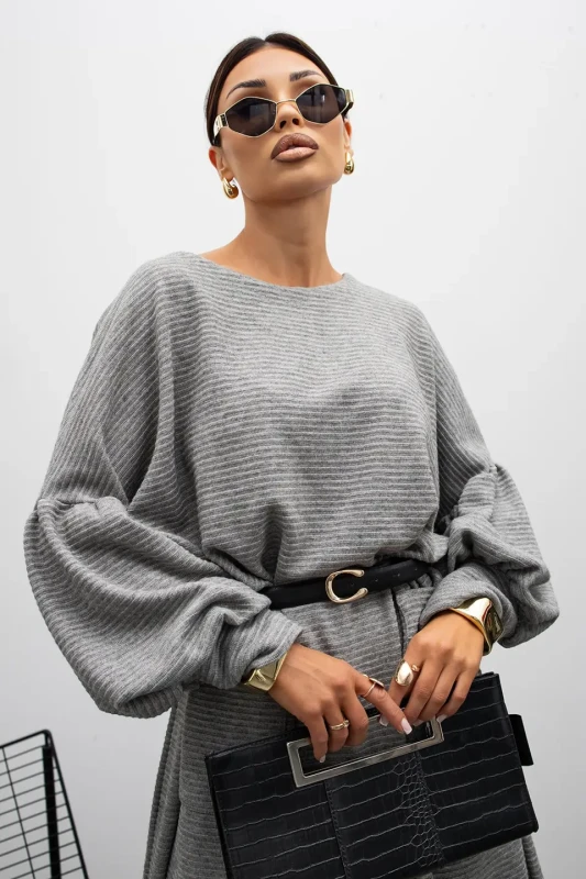 MISS CITY OFFICIAL Sukienka Outline Ribbed (szary)