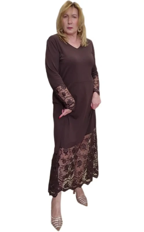 SASHA FERRANO Sukienka SUZI (koronka gipiura) (brąz)
