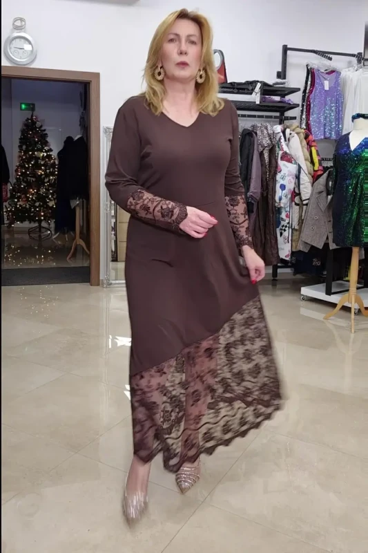 SASHA FERRANO Sukienka SUZI (koronka gipiura) (brąz)
