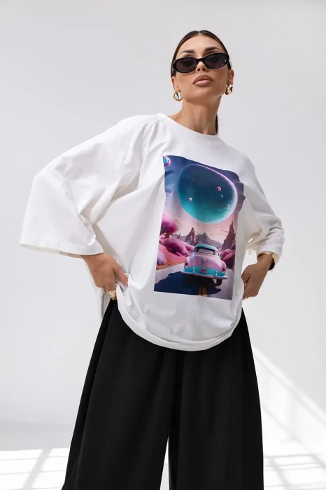 MISS CITY OFFICIAL T-shirt damski Car (biały)