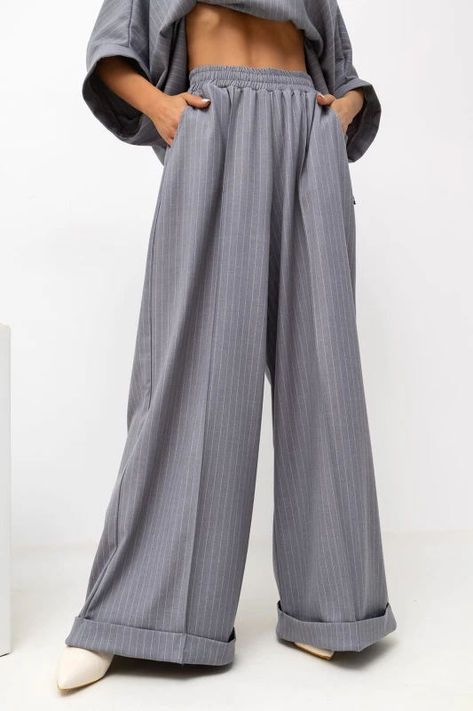 MISS CITY OFFICIAL Damskie Spodnie Striped Pattern (szary)