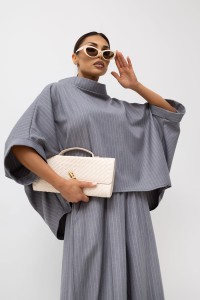 MISS CITY OFFICIAL Damska Bluzka Striped Pattern Kimono (szary)