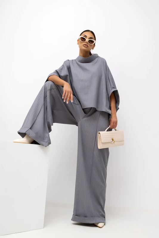 MISS CITY OFFICIAL Damska Bluzka Striped Pattern Kimono (szary)