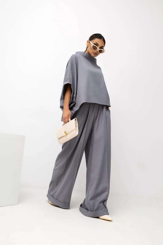 MISS CITY OFFICIAL Damska Bluzka Striped Pattern Kimono (szary)
