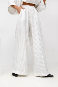 MISS CITY OFFICIAL Damskie Spodnie Striped Pattern (biały)