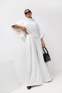 MISS CITY OFFICIAL Damskie Spodnie Striped Pattern (biały)