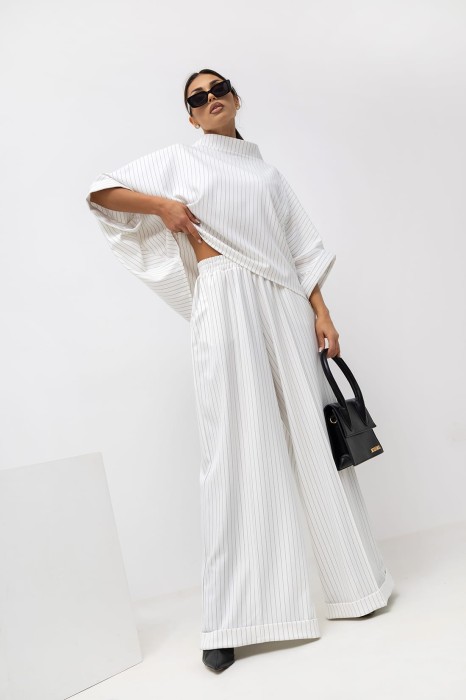 MISS CITY OFFICIAL Damskie Spodnie Striped Pattern (biały)