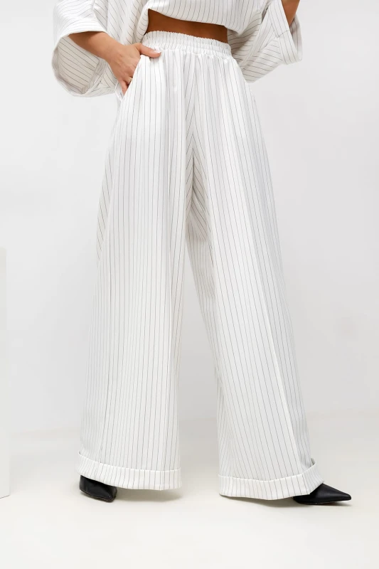 MISS CITY OFFICIAL Damskie Spodnie Striped Pattern (biały)