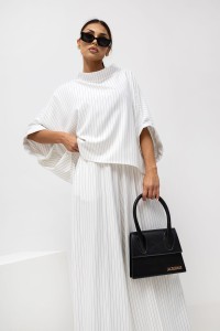 MISS CITY OFFICIAL Damska Bluzka Striped Pattern Kimono (biały)