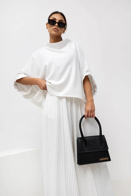 MISS CITY OFFICIAL Damska Bluzka Striped Pattern Kimono (biały)