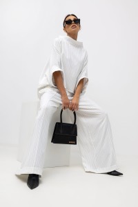 MISS CITY OFFICIAL Damska Bluzka Striped Pattern Kimono (biały)