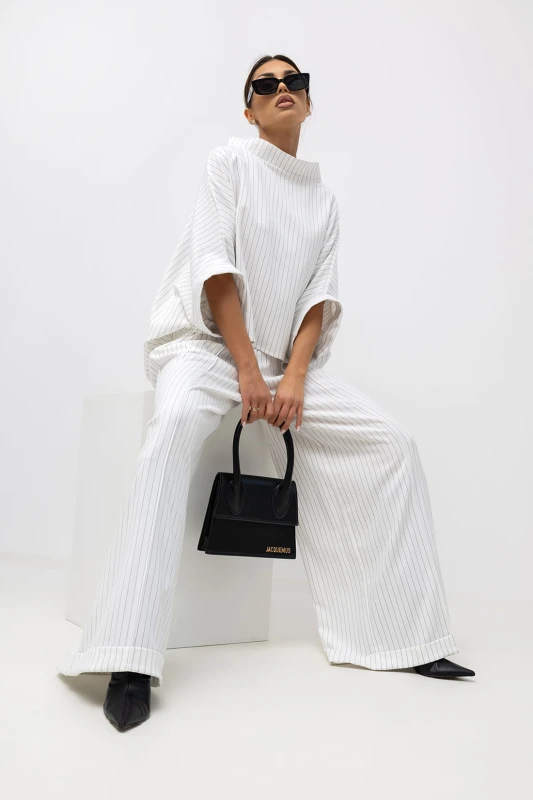 MISS CITY OFFICIAL Damska Bluzka Striped Pattern Kimono (biały)