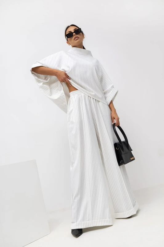 MISS CITY OFFICIAL Damska Bluzka Striped Pattern Kimono (biały)