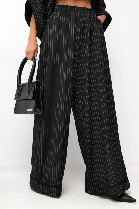 MISS CITY OFFICIAL Damskie Spodnie Striped Pattern (czarny)