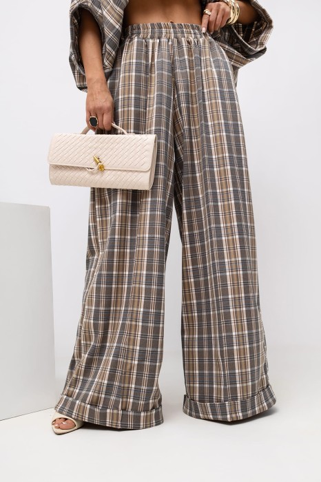 MISS CITY OFFICIAL Damskie Spodnie Grid Pattern (beż)
