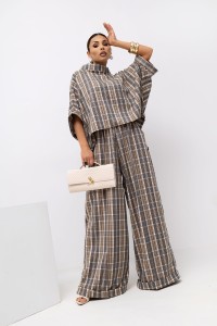 MISS CITY OFFICIAL Damskie Spodnie Grid Pattern (beż)