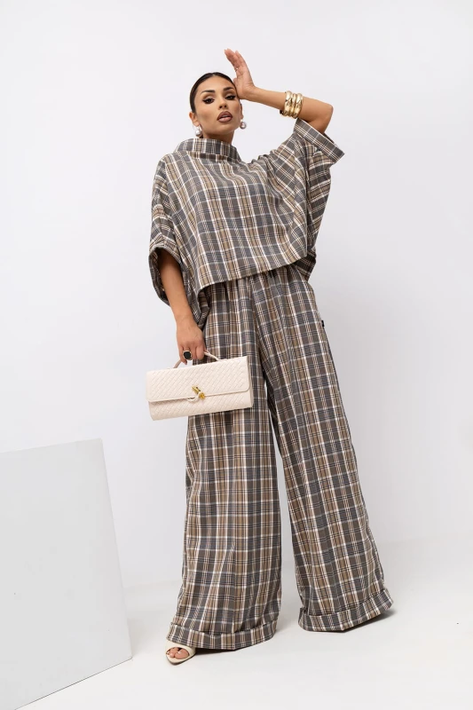 MISS CITY OFFICIAL Damskie Spodnie Grid Pattern (beż)