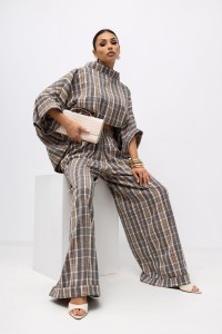 MISS CITY OFFICIAL Damskie Spodnie Grid Pattern (beż)