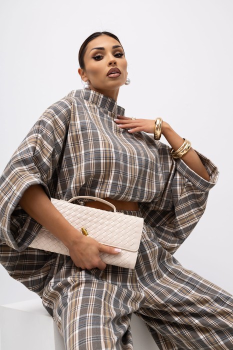 MISS CITY OFFICIAL Damska Bluzka Grid Pattern Kimono (beż)