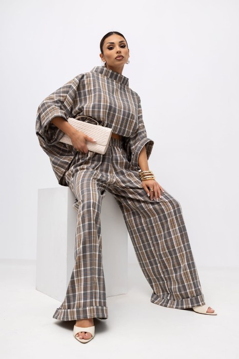 MISS CITY OFFICIAL Damska Bluzka Grid Pattern Kimono (beż)