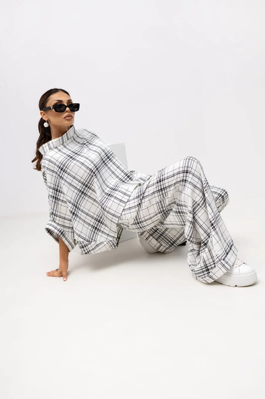 MISS CITY OFFICIAL Damska Bluzka Grid Pattern Kimono (biały)