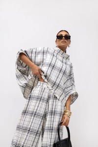 MISS CITY OFFICIAL Damska Bluzka Grid Pattern Kimono (biały)