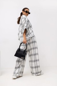 MISS CITY OFFICIAL Damska Bluzka Grid Pattern Kimono (biały)