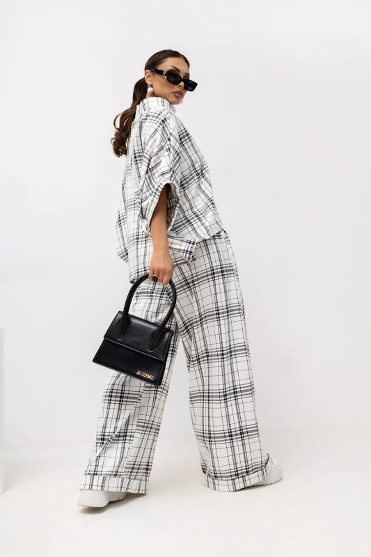 MISS CITY OFFICIAL Damska Bluzka Grid Pattern Kimono (biały)