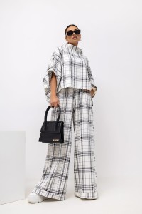 MISS CITY OFFICIAL Damska Bluzka Grid Pattern Kimono (biały)
