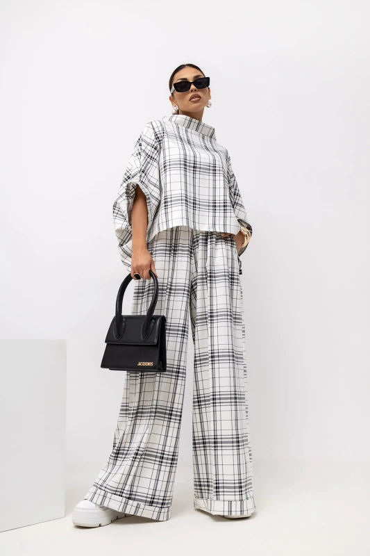 MISS CITY OFFICIAL Damska Bluzka Grid Pattern Kimono (biały)