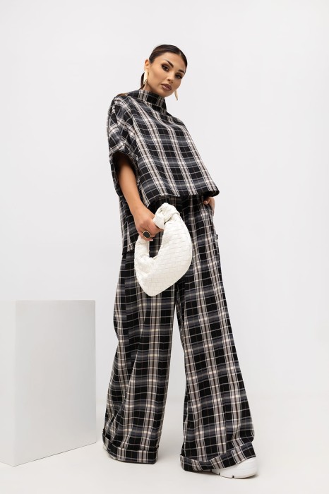 MISS CITY OFFICIAL Damskie Spodnie Grid Pattern (czarny)