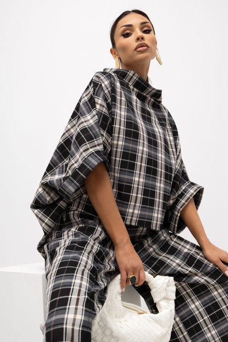 MISS CITY OFFICIAL Damska Bluzka Grid Pattern Kimono (czarny)