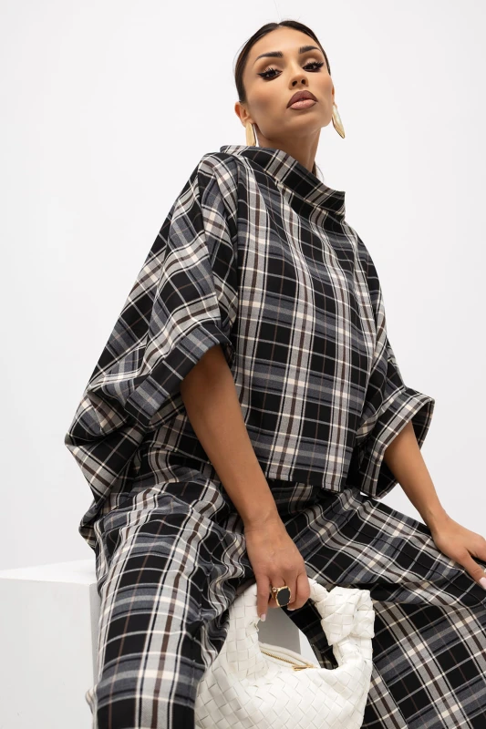 MISS CITY OFFICIAL Damska Bluzka Grid Pattern Kimono (czarny)