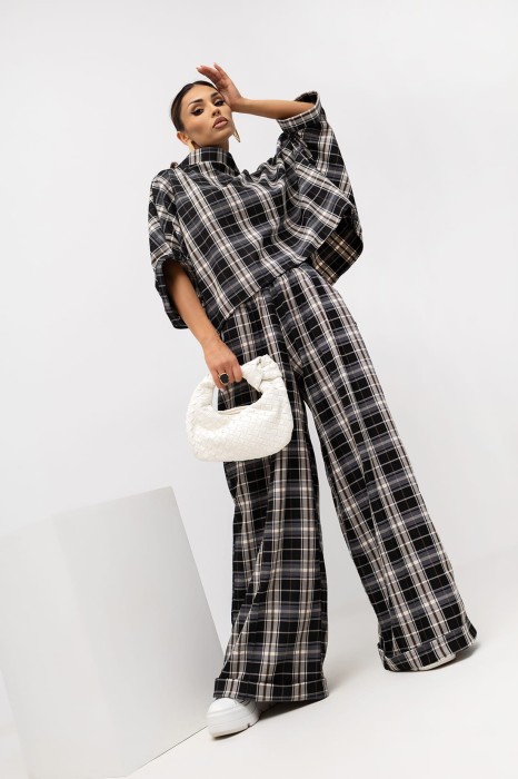 MISS CITY OFFICIAL Damska Bluzka Grid Pattern Kimono (czarny)