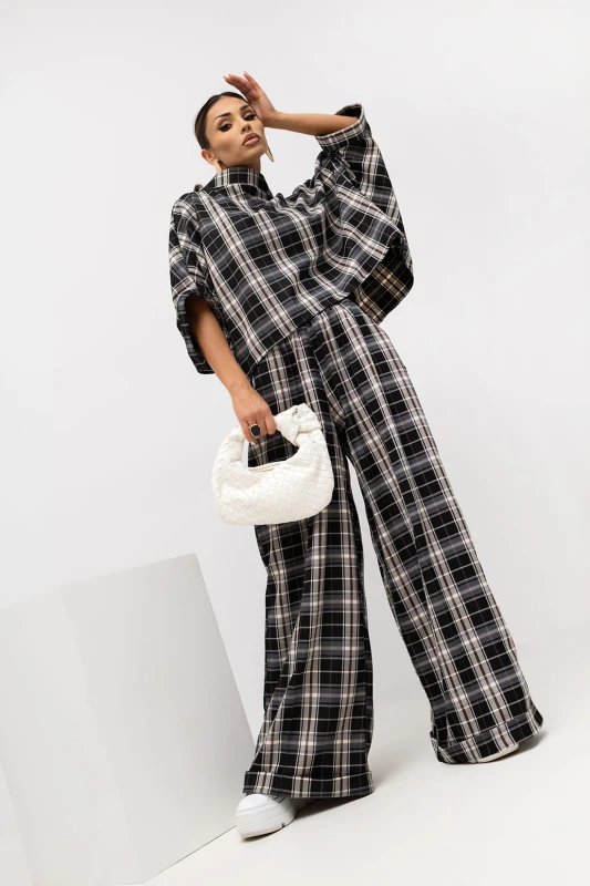 MISS CITY OFFICIAL Damska Bluzka Grid Pattern Kimono (czarny)